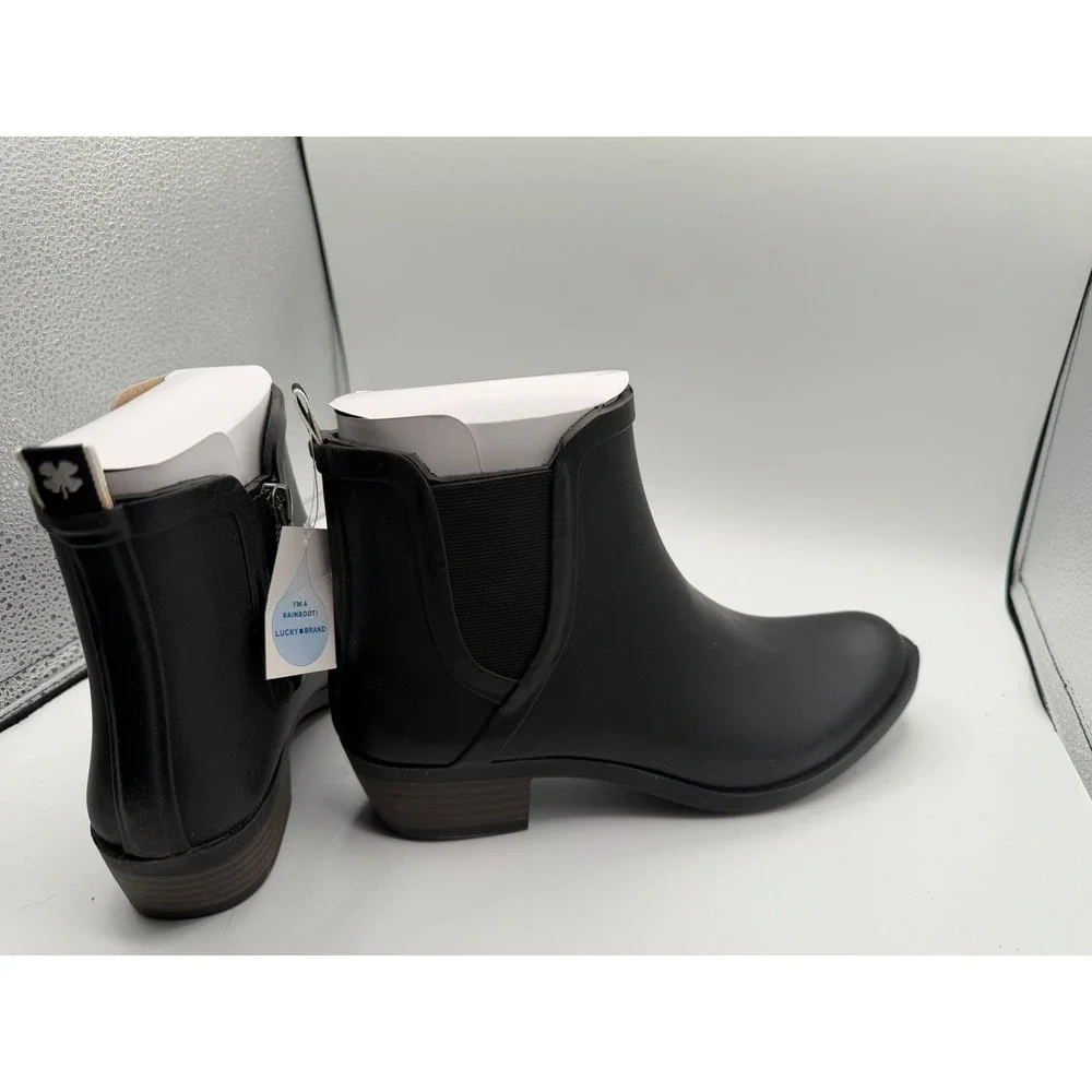Lucky Brand Basel H2O Black Rubber Rain Ankle Boots womans‎ 9M LK-BASELH2O NEW